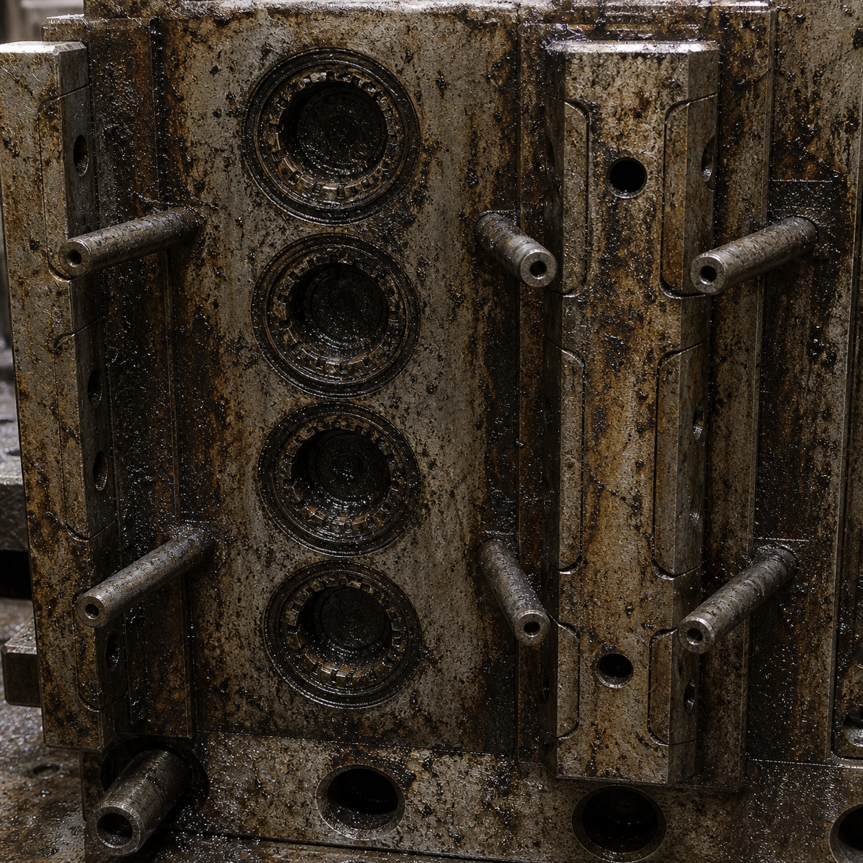 Dirty injection mold before laser cleaning
