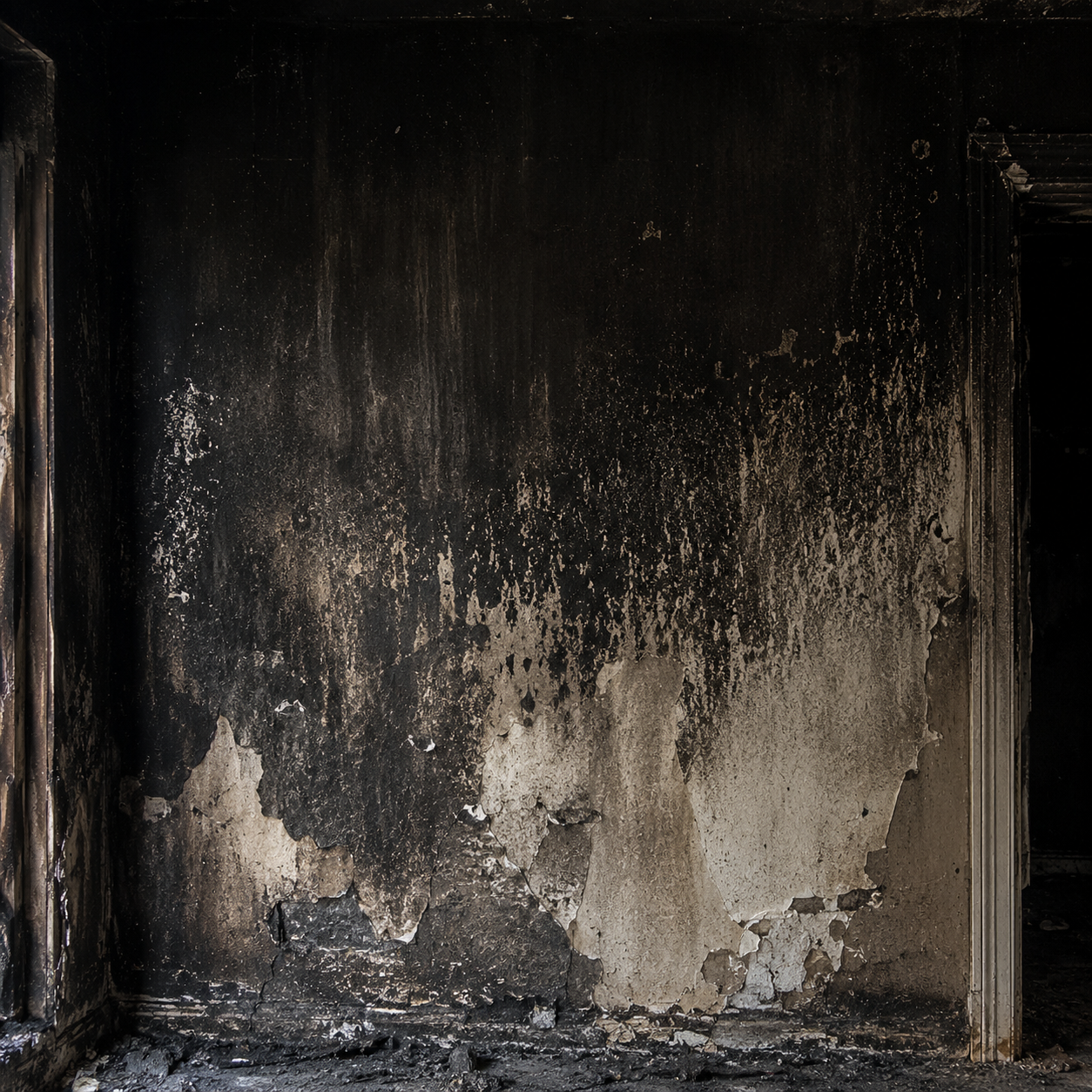 Soot-covered surface before laser cleaning
